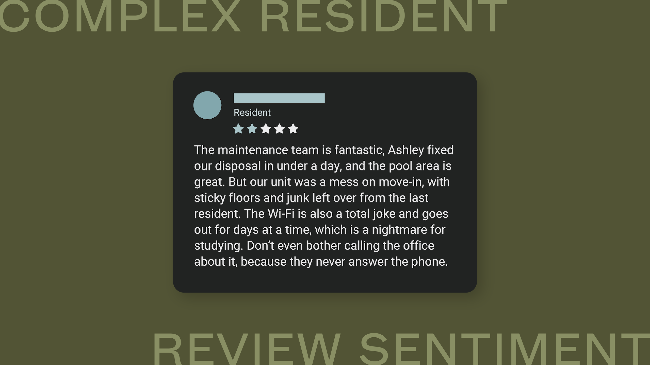 apartment review example with complex sentiment