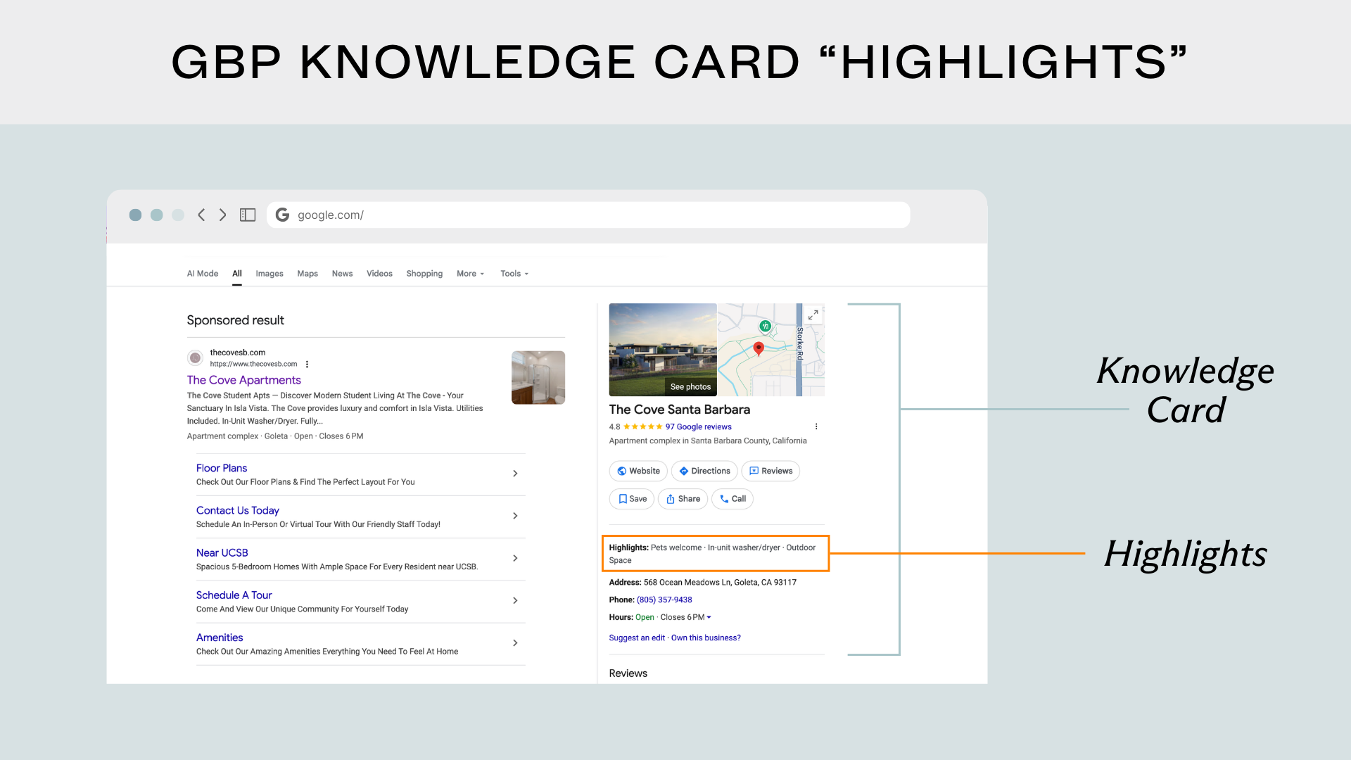 apartment gbp knowledge panel highlights example